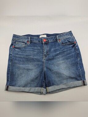 Lane Bryant Women's Blue Denim Cuffed Jean Shorts Rainbow Stretch Size 14